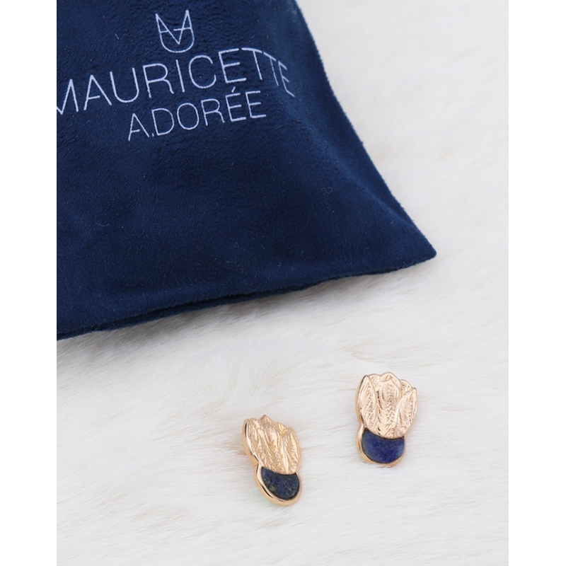 Boucles D'oreilles Clips Cœur Signées ZOE COSTE - Style Lapis Lazuli Bleu - Très Bon état